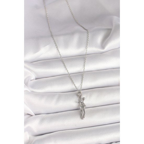 316L Çelik Gümüş Renk Zincir Sarılma Model Kadın Kolye