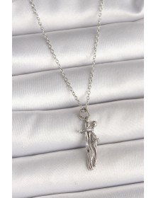316L Çelik Gümüş Renk Zincir Sarılma Model Kadın Kolye