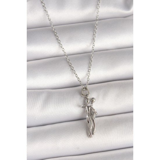 316L Çelik Gümüş Renk Zincir Sarılma Model Kadın Kolye