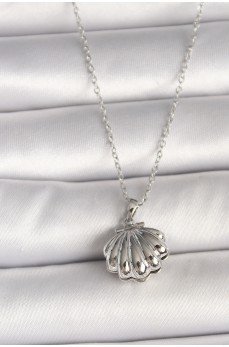 316L Çelik Gümüş Renk Zincir Açılır İncili Midye Model Kadın Kolye