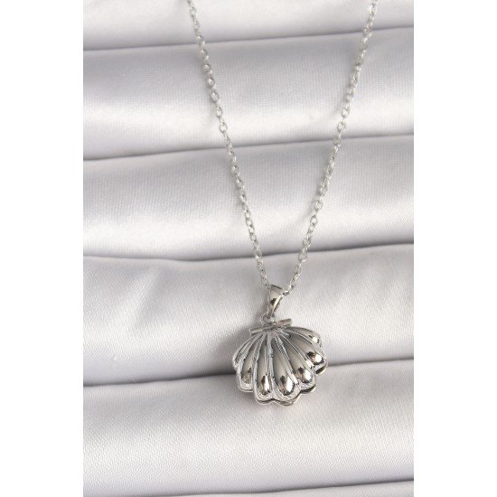 316L Çelik Gümüş Renk Zincir Açılır İncili Midye Model Kadın Kolye