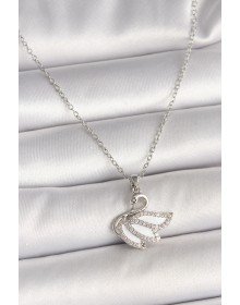 316L Çelik Gümüş Renk Zincir Zirkon Taşlı Kuğu Model Kadın Kolye