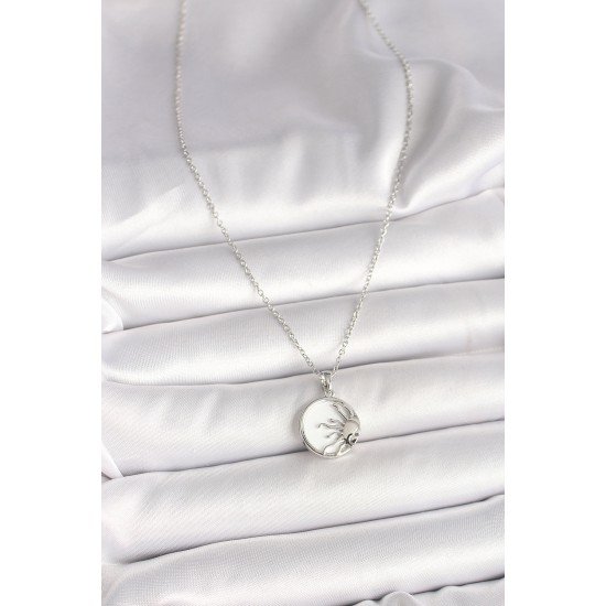 316L Çelik Gümüş Renk Zincir Beyaz Mineli Gün Batımı Model Kadın Kolye