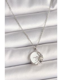 316L Çelik Gümüş Renk Zincir Beyaz Mineli Gün Batımı Model Kadın Kolye