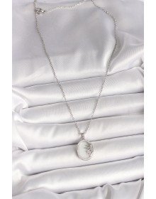 316L Çelik Gümüş Renk Zincir Beyaz Mineli Gün Batımı Model Zirkon Taş Detaylı Kadın Kolye