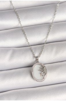 316L Çelik Gümüş Renk Zincir Beyaz Mineli Gün Batımı Model Zirkon Taş Detaylı Kadın Kolye