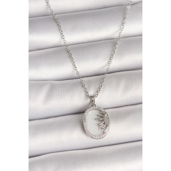 316L Çelik Gümüş Renk Zincir Beyaz Mineli Gün Batımı Model Zirkon Taş Detaylı Kadın Kolye 316L Çelik Gümüş Renk Zincir Beyaz Mineli Gün Batımı Model Zirkon Taş Detaylı Kadın Kolye