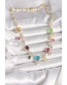 Pirinç Gold Renk Renli Zirkon Taşlı VIP Seri Kadın Kolye