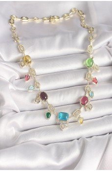Pirinç Gold Renk Renli Zirkon Taşlı VIP Seri Kadın Kolye