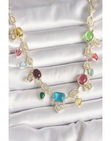 Pirinç Gold Renk Renli Zirkon Taşlı VIP Seri Kadın Kolye