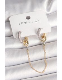 Pirinç Mix Renk Zirkon Taşlı Sallantı Zincir Model Kadın Küpe