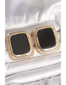 Pirinç Gold Renk Siyah Mineli Kare Model Kadın Küpe