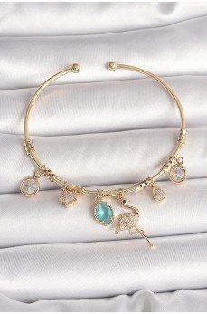 Pirinç Gold Renk Zirkon Taşlı Sallantı Filamingo Figür Charm Kadın Bileklik Pirinç Gold Renk Zirkon Taşlı Sallantı Filamingo Figür Charm Kadın Bileklik