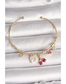 Pirinç Gold Renk Sallantı Kırmızı Zirkon Taşlı Kiraz Figür Charm Kadın Bileklik
