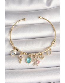 Pirinç Gold Renk Sallantı Zirkon Taşlı AYıcık Figür Kalp Detay Charm Kadın Bileklik