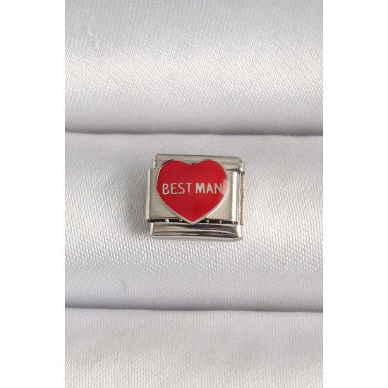 316L Çelik Gümüş Renk 'Best Man' Yazılı Kırmızı Kalp İşlemeli Nomination Charm 316L Çelik Gümüş Renk 'Best Man' Yazılı Kırmızı Kalp İşlemeli Nomination Charm