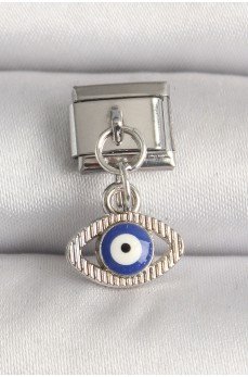316L Çelik Gümüş Renk Nazar Boncuk Detaylı Göz Model Nomination Charm