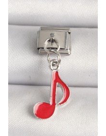 316L Çelik Gümüş Renk Kırmızı Müzik Nota Model Nomination Charm