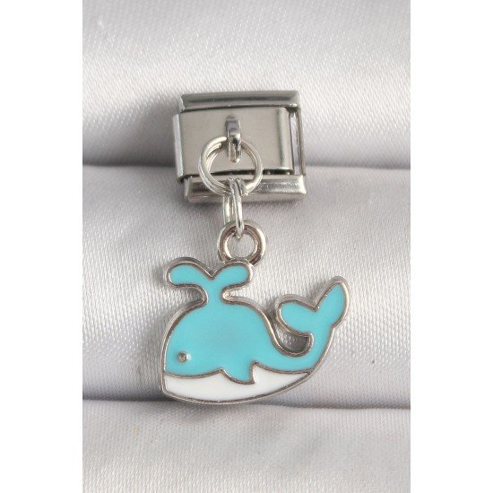 316L Çelik Gümüş Renk Mavi Balina Model Nomination Charm