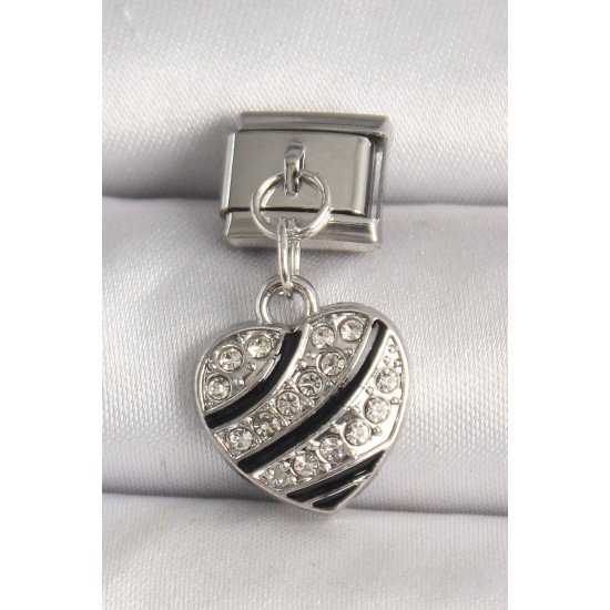 316L Çelik Gümüş Renk Zirkon Taşlı Kalp Model Nomination Charm