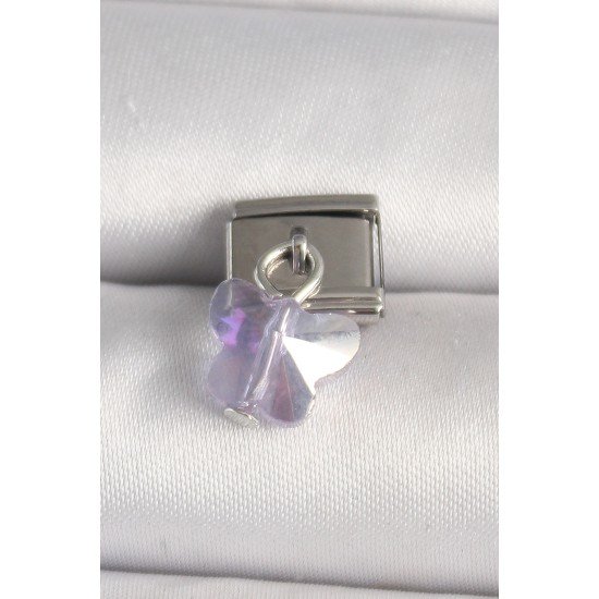 316L Çelik Gümüş Renk Mor Zirkon Taşlı Nomination Charm