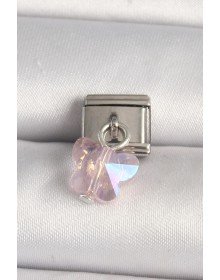 316L Çelik Gümüş Renk Pembe Zirkon Taşlı Kelebek Model Nomination Charm