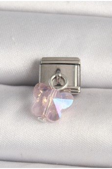 316L Çelik Gümüş Renk Pembe Zirkon Taşlı Kelebek Model Nomination Charm