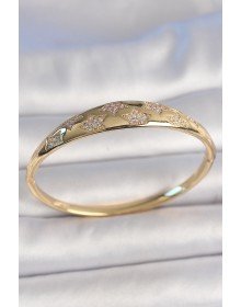 Pirinç Gold Renk Zirkon Taşlı Yıldız İşlemeli Kadın Kelepçe