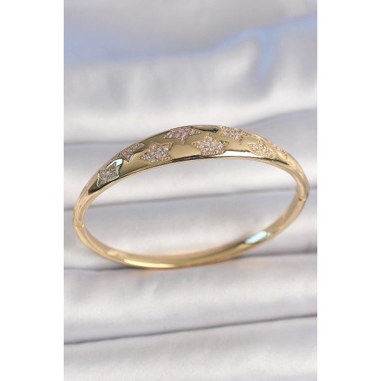 Pirinç Gold Renk Zirkon Taşlı Yıldız İşlemeli Kadın Kelepçe