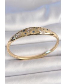 Pirinç Gold Renk Zirkon Taşlı Hilal İşleme Mavi Taşlı Yıldız Detay Kadın Kelepçe