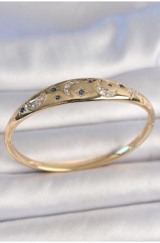 Pirinç Gold Renk Zirkon Taşlı Hilal İşleme Mavi Taşlı Yıldız Detay Kadın Kelepçe