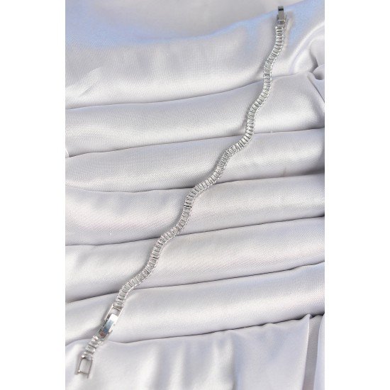 Pirinç Gümüş Renk Su Yolu Zirkon Taşlı Model Kadın Bileklik