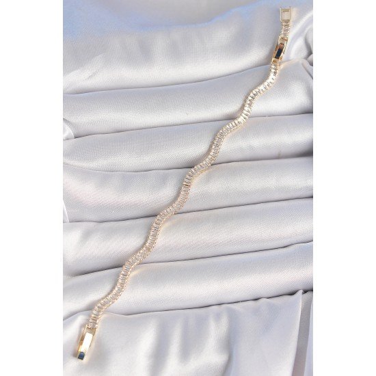 Pirinç Gold Renk Su Yolu Zirkon Taşlı Model Kadın Bileklik