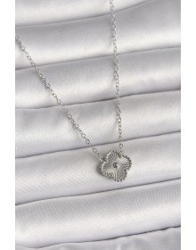 316L Çelik Gümüş Renk İşleme Detaylı Yonca Model Kadın Kolye