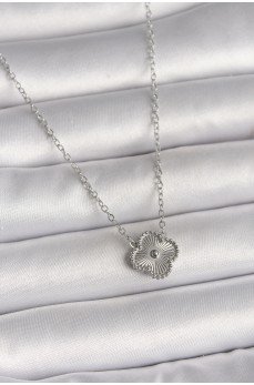 316L Çelik Gümüş Renk İşleme Detaylı Yonca Model Kadın Kolye