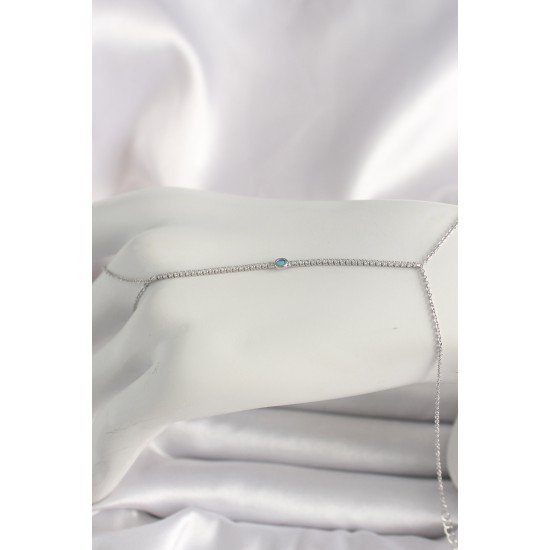 Pirinç Gümüş Renk Su Yolu Zirkon Taşlı Mavi Taş Detaylı Kadın Şahmeran Pirinç Gümüş Renk Su Yolu Zirkon Taşlı Mavi Taş Detaylı Kadın Şahmeran