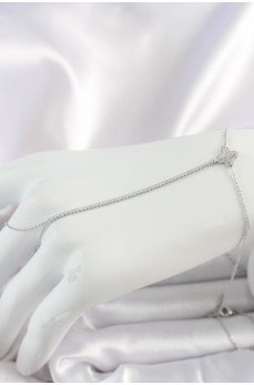 Pirinç Gümüş Renk Su Yolu Zirkon Taşlı İşlemeli Yonca Model Kadın Şahmeran