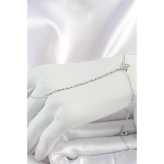 Pirinç Gümüş Renk Su Yolu Zirkon Taşlı İşlemeli Yonca Model Kadın Şahmeran Pirinç Gümüş Renk Su Yolu Zirkon Taşlı İşlemeli Yonca Model Kadın Şahmeran