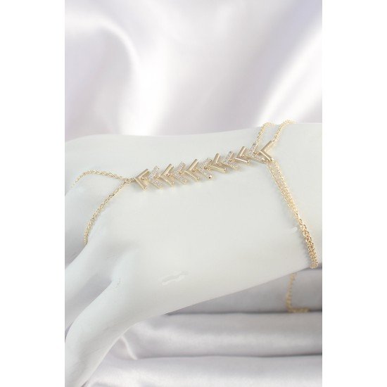 Pirinç Gold Renk Zirkon Taşlı V Model Kadın Şahmeran