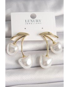 Pirinç Gold Renk Beyaz İnci Kiraz Model Kadın Küpe