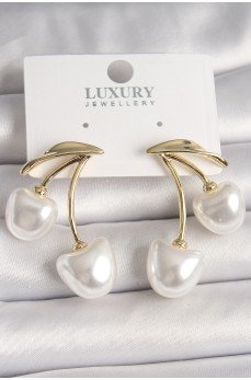 Pirinç Gold Renk Beyaz İnci Kiraz Model Kadın Küpe