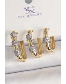 Pirinç Gold Renk 3'Lü Halka Model Gümüş Zirkon Taş Detaylı Kadın Kombin Küpe