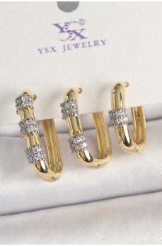 Pirinç Gold Renk 3'Lü Halka Model Gümüş Zirkon Taş Detaylı Kadın Kombin Küpe