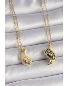 316L Çelik Gold Renk Zincir Zirkon Taşlı Ying Yang Model Gün Batımı İşlemeli Arkadaşlık Kadın Kolye