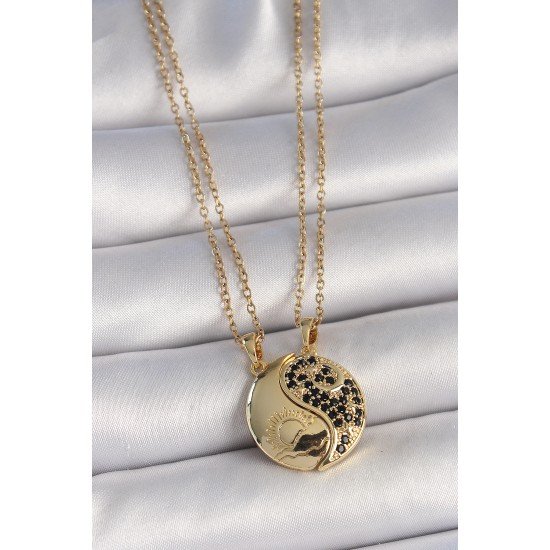 316L Çelik Gold Renk Zincir Zirkon Taşlı Ying Yang Model Gün Batımı İşlemeli Arkadaşlık Kadın Kolye 316L Çelik Gold Renk Zincir Zirkon Taşlı Ying Yang Model Gün Batımı İşlemeli Arkadaşlık Kadın Kolye