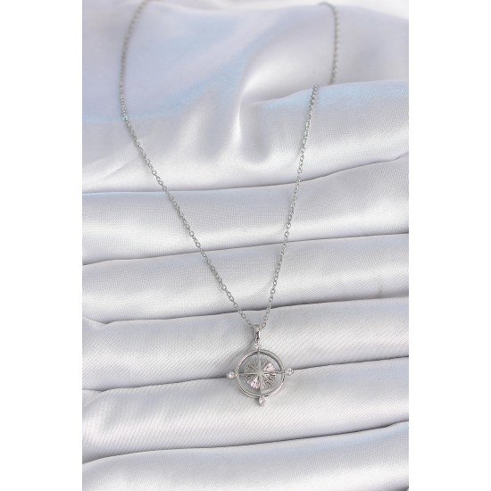 316L Çelik Gümüş Renk Zincir Zirkon Taşlı Pusula Model Kadın Kolye 316L Çelik Gümüş Renk Zincir Zirkon Taşlı Pusula Model Kadın Kolye