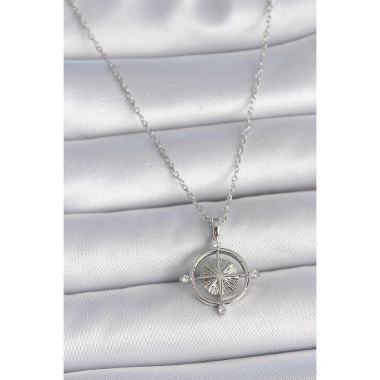 316L Çelik Gümüş Renk Zincir Zirkon Taşlı Pusula Model Kadın Kolye 316L Çelik Gümüş Renk Zincir Zirkon Taşlı Pusula Model Kadın Kolye