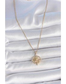 316L Çelik Gold Renk Zincir Zirkon Taşlı Pusula Model Kadın Kolye
