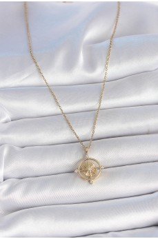 316L Çelik Gold Renk Zincir Zirkon Taşlı Pusula Model Kadın Kolye
