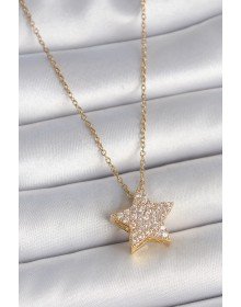 316L Çelik Gold Renk Zincir Zirkon Taşlı Yıldız Model Kadın Kolye
